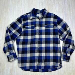 JACHS Blue Plaid 100% Cotton Flannel Button Down Long Sleeve Casual Shirt XL